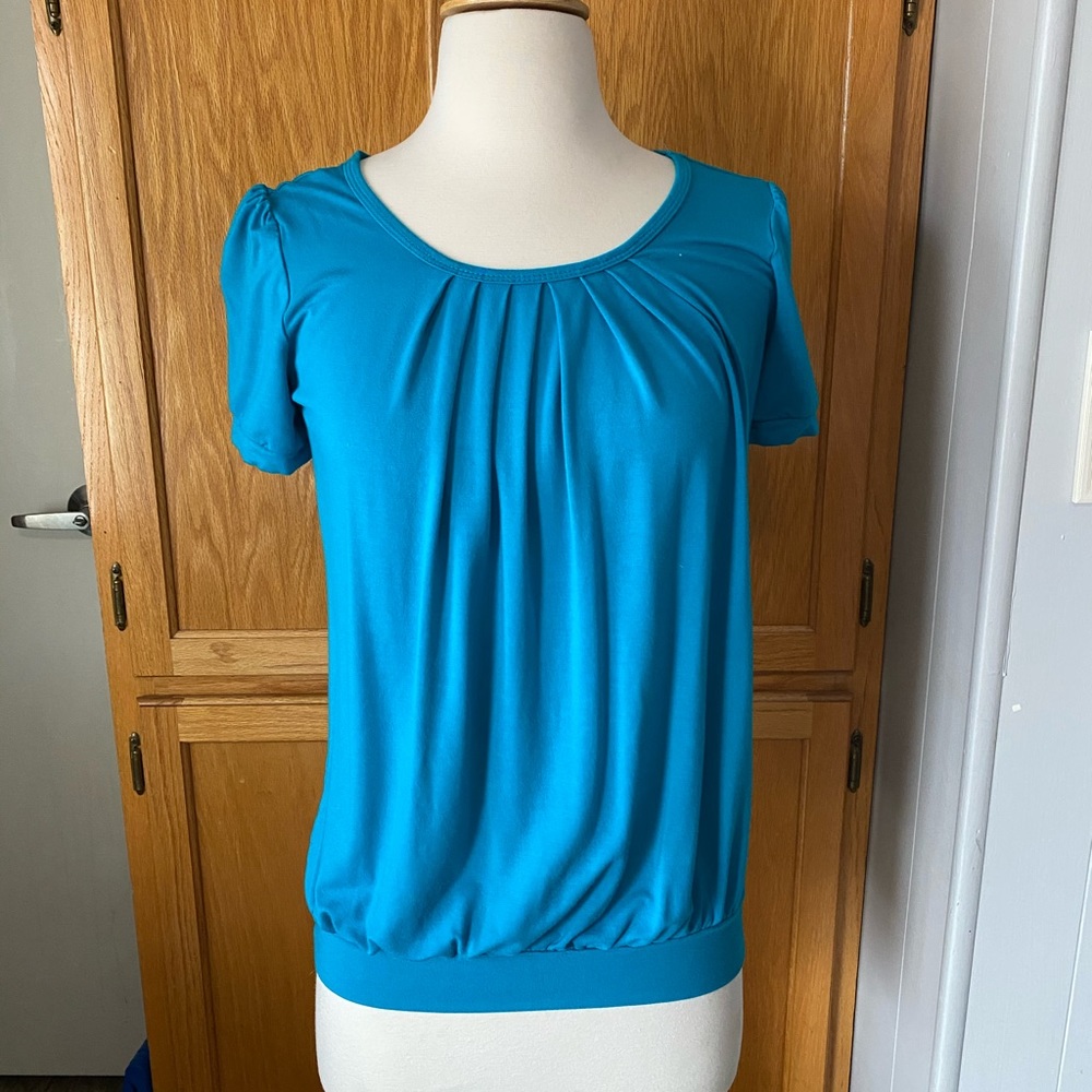 Teal pleated neck top